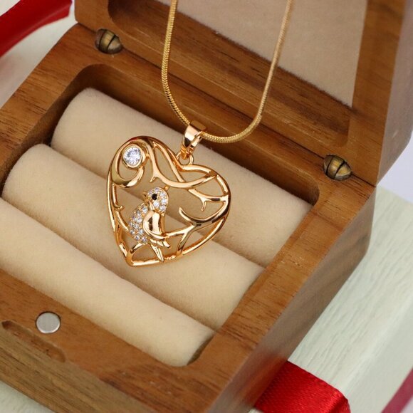 "Heart Shaped Rose Gold Pendant with Bird and Branch Design, XPPT1297 - Picture 12 of 12